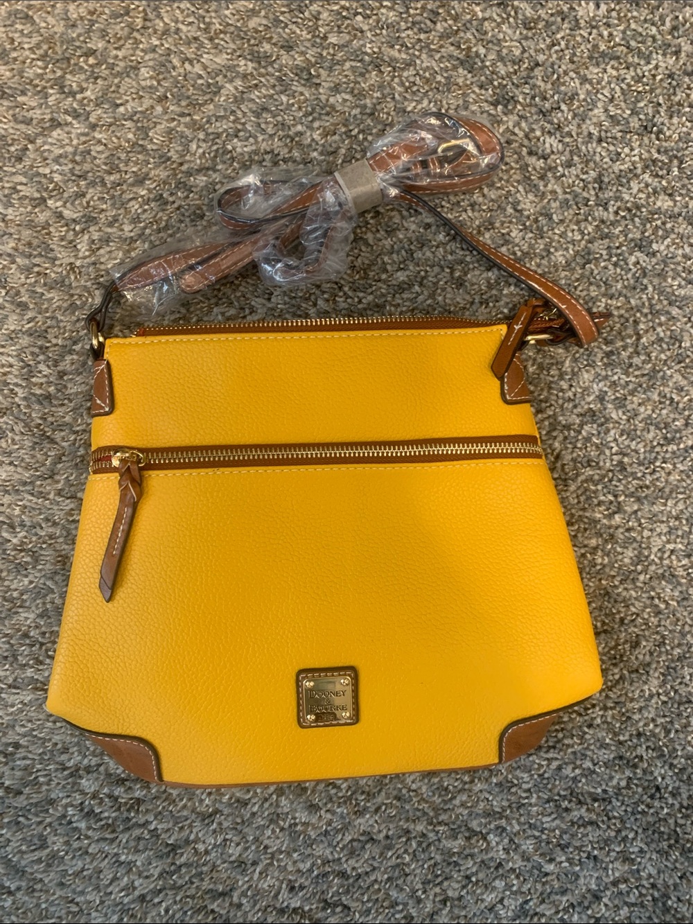 DOONEY & BOURKE Yellow Pebble Leather Crossbody with Brown Trim